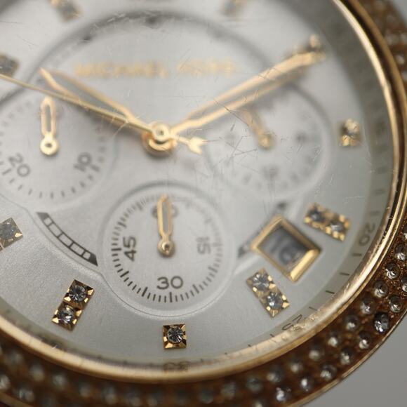 Michael Kors Womens White Gold Tone Chronograph Watch 39mm with New Battery - Picture 13 of 16